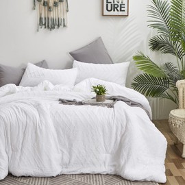 Wellboo White Tufted Jacquard Boho Comforter Set Twin Size White Bedding Set Shabby Chic All Season Bed Quilt Women Men White Farmhouse Embroidery Blanket Soft Adult Broken Line Wave Geometry Bed