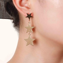 Aneneiceera Boho Star Dangle Earrings Gold Star Stud Earrings Double Star Earrings Vintage Earrings Jewellery for Women and Girls (2 Stars), Zinc