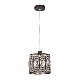 Warehouse of Tiffany HM061/1 Peredur Rustic Bronze 1-Light Crystal Shade Pendant, Brown