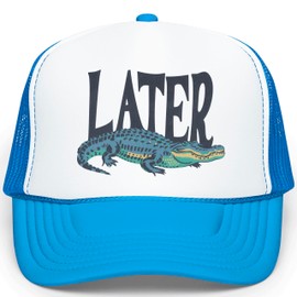 Later Gator Trucker Hat for Men & Women Foam Front Classic 5 Panel Mesh Snap Back White/Neon Blue Trucker Hat