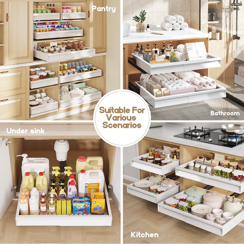 Seinloes 2 Pack Pull Out Cabinet Organizer With Raising Pad