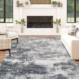 Area Rug Washable Rug 5x7: Modern Abstract Living Room Rug Anti-Slip Backing Stain Resistant Soft Indoor Carpet for Bedroom Kitchen Dining Room Table Home Office(Grey,5'x7')