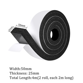 fowong Open Cell Soft Foam Tape - 50mm Width x 25mm Thickness x 2m Length (2 Strips),Black Insulation Foam - Ideal for Door, Window, Car & Electronics Seals, DIY Projects