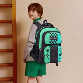 JIANYA Boys Backpack for School Gamer School Bag for Elementary Kids Children 3pcs Boys Backpack with Lunch Box & Pencil Case