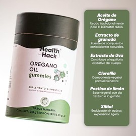Aceite de Orégano 80% Carvacrol 60 Gomitas Adultos Sin Azúcar Health Hack