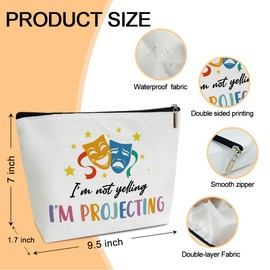 I Am Not Yelling I'm Projecting Cosmetic Bag for for Actors and Directors Canvas Make up Bag with Zipper Travel Toiletry Bag with Lining Broadway Gifts for Musical Broadway Theatre Lovers - M753