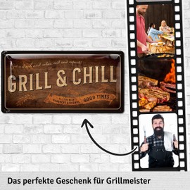 LANOLU Retro Tin Signs for Grilling – Grill and Chill Lounge – BBQ Grill Retro Decoration – Barbecue Area Sign Garden – Gift for Dad's Barbecue Corner Sign, 17 x 34 cm