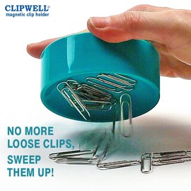 Clipwell Magnetic Paper Clip Holder - Easy Toss & Pick-Up - Holds Various Metal Parts - Powerful Sweep-Up Magnet - Ideal Locker Accessory & Home & Office Organizer - Turquoise