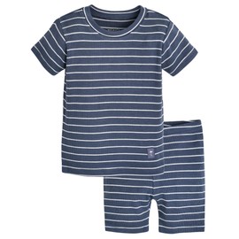 moimoln Ribbed Stripe Pajamas Viscose Snug-Fit Baby Toddler Boys Girls Sleepwear Short Blanco Navy 12-18m