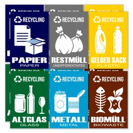 GamesMonkey® - Separate Collection Small Recycling Waste Stickers – DE – V4 – Waterproof Washable Funny Children – Italian English – Complies with UNI 11686 (15 x 10 cm, 12 Pieces)