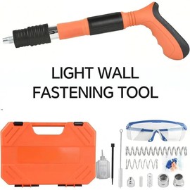 Manual Steel Nails Gun Tool with 50pcs Round Nails Gexmil Round Nails Wall Fastening Rivet Gun Tool Nail Gun Monitor Installation Gun Manual Rivet Nail Gun Household Woodworking. manual mini home decor home furnishing - Color: Orange+50 Nails