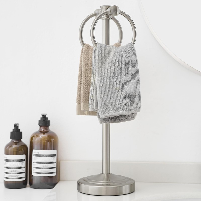 Hoimpro 17" Brushed Nickel Standing Towel Rack Bracket, Double Towel