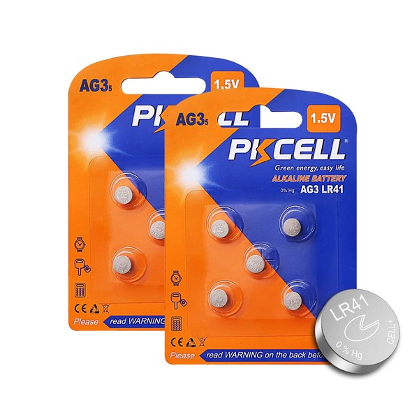 PKCELL AG3 1.5V Battery LR41 392 384 192 Button Alkaline Cell for Digital Thermometer- 10 Counts