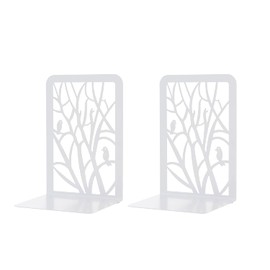 Book Ends 1 Pair, MSDADA Desk Bookends Heavy Duty, Book Ends Holder for Shelves, Metal Bookends for Office&School, Book Shelf Holder Home Decorative, Bookend Supports, Book Stoppers(White)