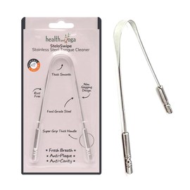 HealthAndYoga(TM) - Rascador limpiador de lengua, paquete de sellado higiénico, acero inoxidable de grado quirúrgico, agarre no sintético, limpiador de cepillo de lengua esterilizable (con bolsa de almacenamiento orgánica)