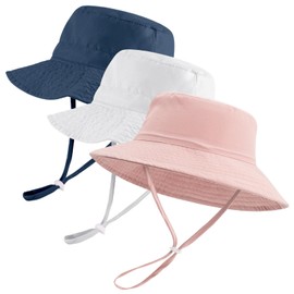 DUONITITI Baby Sun Hat UPF 50+ Mesh Liner Toddler Bucket Hats Summer Swim Fishing Cap for Girls Boys(Navy/White/Pink,6-24 Months)