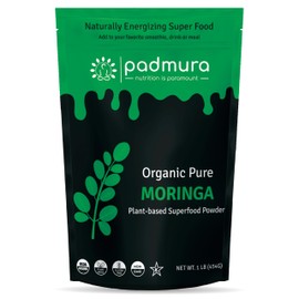 PADMURA Organic Moringa Powder 16 OZ - 1 LB | Moringa Oleifera Leaf Powder Natural Superfood | USDA Organic Certified | Kosher | Non GMO | Gluten Free | Vegan