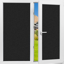 Total Blackout Window Privacy Film Day and Night 100% Light Blocking Static Cling Room Darkening Window Tint Black Door Stickers for Home Office, No Glue Anti-UV (Frosted-Black, 17.5 Inch x 7.8 Feet)