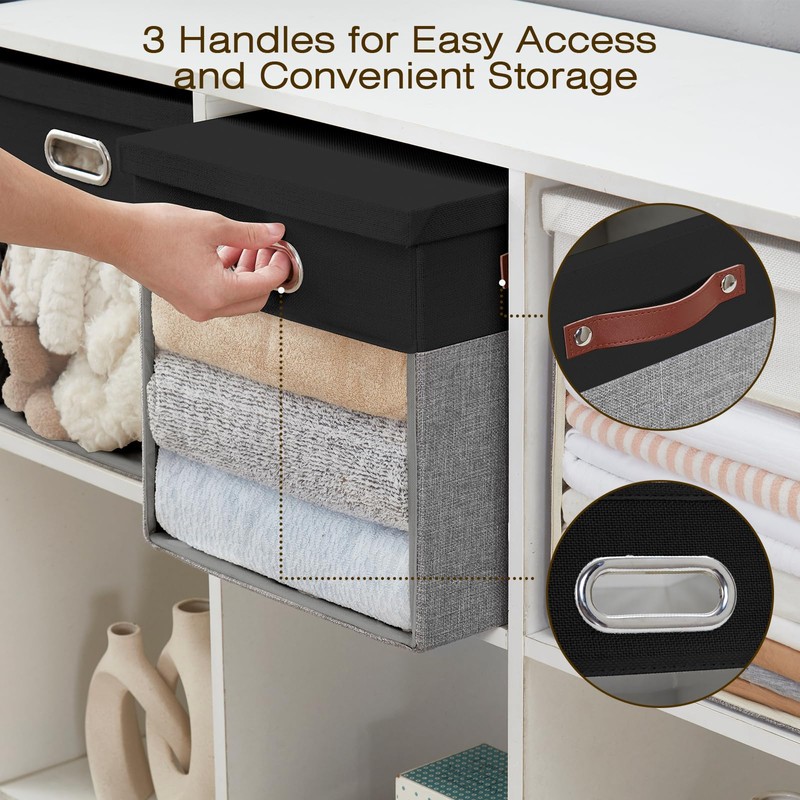 Roobyl Fabric Storage Cubes with Clear Windows and Lids, 13''