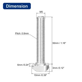 sourcing map 30Pcs T-Slot Bolts, M5 x 30mm Hammer Head Bolt T Screw Drop-in Stud for 2020 Series T-Slot Aluminum Extrusion Profile, Carbon Steel Nickel Plated, Silver