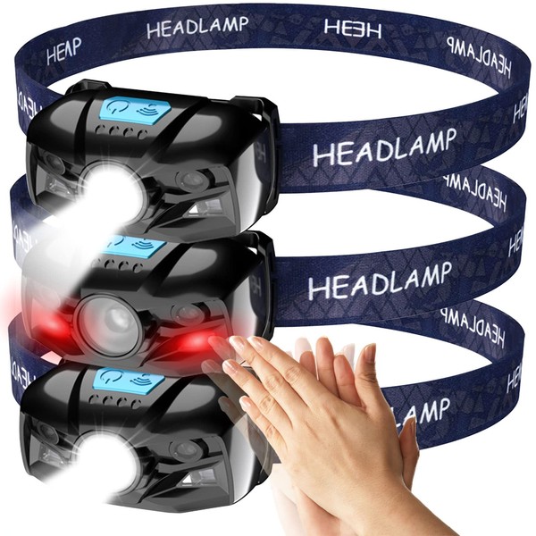 Headlamp Rechargeable, 3 Pack Motion Sensor LED Head Lamp Lightweight