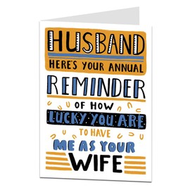 Funny Anniversary Card Perfect For Him Husband Here's Your Annual Reminder Of How Lucky You Are