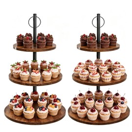 Wooden Cupcake Stand 2 Pack, Large Cupcake Tower Stand for 50 Cupcakes, 3 Tiered Wooden Serving Trays Stand, Soporte Para Cupcakes, Dessert Table Display