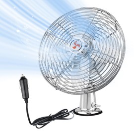 CRAFTZONE 12V Fan RV|Truck Cooling Heavy Duty 8" Metal Car Fan Bus|Boat|Forklift|Car|Camper|Lawn|Mower|Tractor 2-Speed Silver