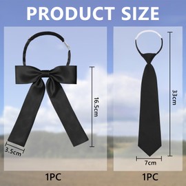 Kinretixia Pack of 2 Ties Women's Adjustable Tie for Girls Long Tie JK Uniform Tie Silk Look Shiny Pre-Tied Elastic Band (Black), black