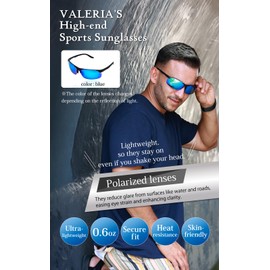 VALERIA Polarized Sunglasses [High-End Spring Hinge] TAC Lenses TR90 Frame Hard Case Included Anti-Glare & UV Protection Sports & Outdoor (Blue)