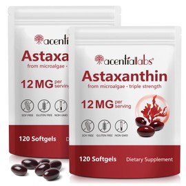 Astaxanthin 12mg Supplements, 120 Softgels Premium Astaxanthin Antioxidant Supplements Supports Eye, Joint, Internal Circulation, Skin Health & Natural Tanning, Fresh Microalgae Source-2PCS