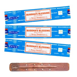 Satya Nag Champa Buddhas Blessings Incense Sticks | x3 pack | with SAMASIA incense sticks holder | Used for Aromatherapy, Spa, Yoga, Weddings, Meditation, Healing, Positivity and Relaxation
