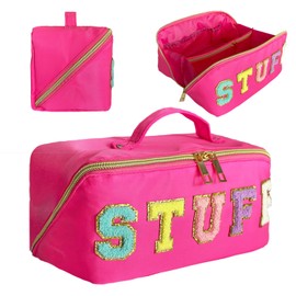 STOMKIRE Preppy Bag Stoney Clover Makeup Bag Nylon Cosmetic Bag Stuff Makeup Bag Chenille Letter Pouch Stuff Pouch Rose Red