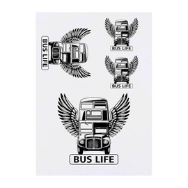 4 x 'Bus Life' Temporary Tattoos - Water Resistant, Skin-Safe, Non-Toxic Transfers, Mixed Sizes (TO00085150)