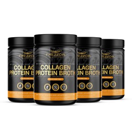 FREZZOR 100% Grass-Fed Collagen Protein Bone Broth with UAF1000+, Peptides Type I II III V VI VIII IX, Curcumin Chili Flavor, 2400g, 4 Jars