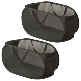 Rubruan - Cesta de lavandería de malla emergente de 2 piezas con asas duraderas, cestas plegables de lavandería para lavandería, recámara universitario (2 x negro)