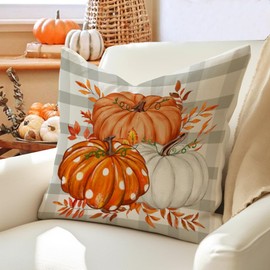 RABUSOFA Fall Outdoor Pillows Covers 18x18 Inch Waterproof Autumn Decorations for Home Gray Buffalo Check Polka Dot Pumpkin Thanksgiving Decor Decorative Throw Pillowcases for Couch Burnt Orange