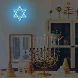 Letrero de neón de estrella de David, Attivolife Hanukkah, decoración de neón con forma de estrella judía, decoración de pared LED para oficina en casa, regalos de cumpleaños para judíos judíos y