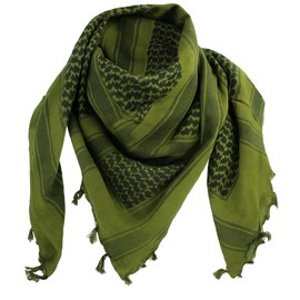 Outdoor World Shemagh Scarf Army Arab PLO Military Forces SAS Biker Neck Warmer Keffiyeh Head Neck Scarf Middle-East Desert Turban Arab-Wrap with Tassel 110cm x 110cm (Olive)