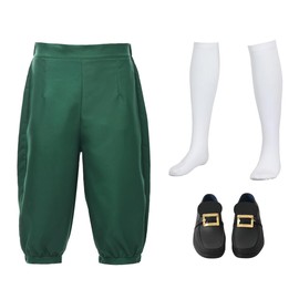 Men's Colonial Pants Costume Medieval Pirate Cosplay Pants Renaissance Tudor Costume Breeches Socks Shoe Buckle Green