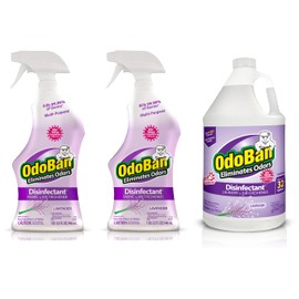 OdoBan Ready-to-Use Disinfectant and Odor Eliminator, Made in the USA, Lavender Scent, Set of 3, 2 Spray Bottles, 32 Ounces Each and 1 Gallon Concentrate