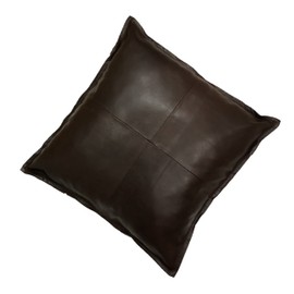 Funda de cojín de piel café (doble tono) gruesa de piel auténtica para sofá, decoración de sofá, funda de cojín de piel café (marrón, 40,6 x 40,6 cm)
