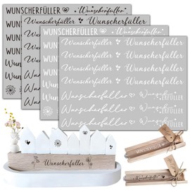 BOFUNX 4 Blätter Rub On Sticker Wunscherfüller Schwarz Weiß Transferaufkleber Folie Wunscherfüller für Geburtstag Hochzeit Kommunion Taufe Weihnachten Danke Geschenke Deko DIY Handwerk