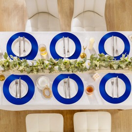 SHACOS 50 Pcs Metallic Blue Disposable Paper Placemats 13 inch Round Decorative Shiny Dining Table Mats Paper Charger Place Mats for Wedding Party Banquet Festive Events Table Decor