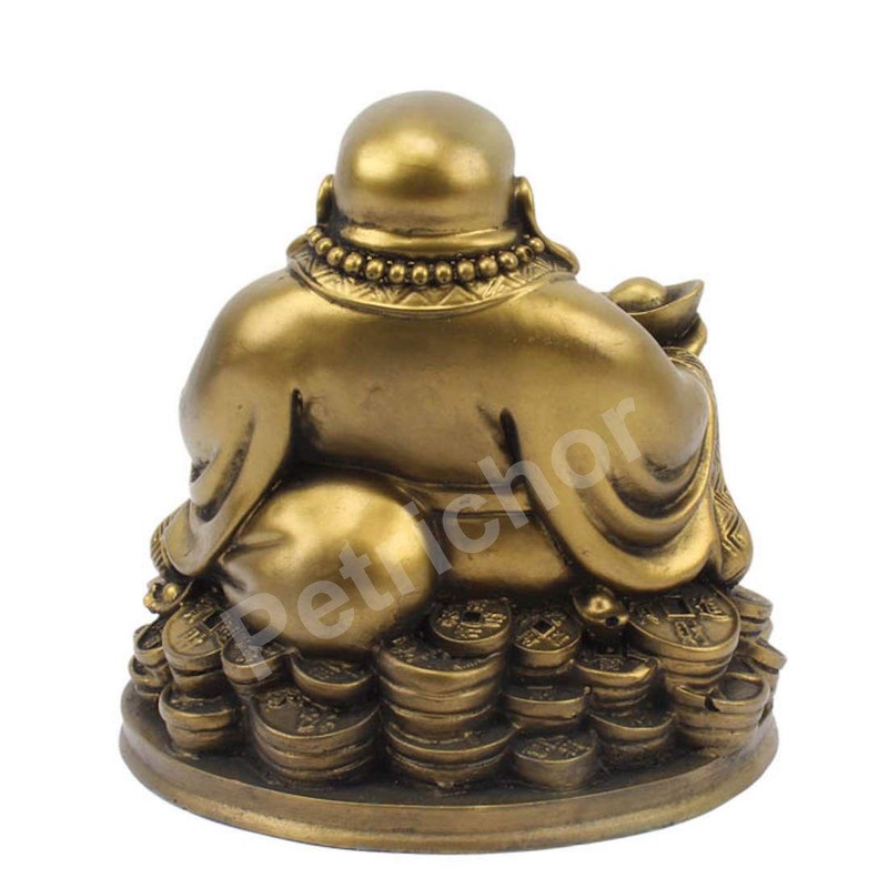 Petrichor Laughing Buddha Statue Carrying Golden Ingot for Home Decoration