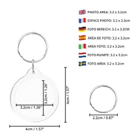 Kurtzy 100 Pack Blank Round Photo Insert Keychains - Each Keyring is 4cm (1.57 inch) in Diameter - Translucent Clear Circle Acrylic Key Rings for Double Sided Photos - Family, Friends, Gifts, Craft