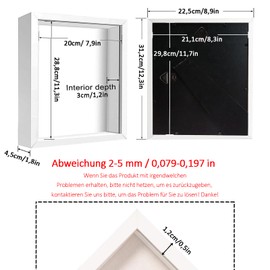 Picture Frame for Filling, Deep Picture Frame for Filling, 21 x 30 cm, with Transparent Acrylic Plate, 3D Object Frame, Deep 3 cm, for Wedding Gift or Memorabilia, White