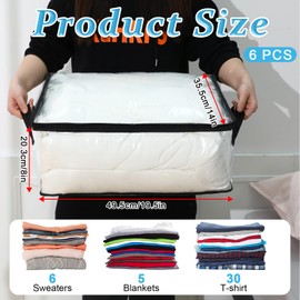 6 Pieces Clear Zippered Storage Bags PVC Plastic Storage Bags Clothing Storage Bags Organizer for Blankets Clothes Bed Sheet Organizer with Zipper for Toys, Bedding Sets, Closet (20 x 14 x 8 Inch)