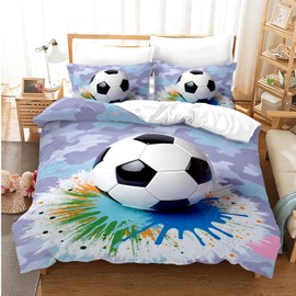 NPCEED Football Bed Linen Set, Children's Bed Linen 135 x 200 cm with Football Motif, 3D Football Sports Duvet Cover for Boys, Boys, Teenagers (135 x 200 cm, A)