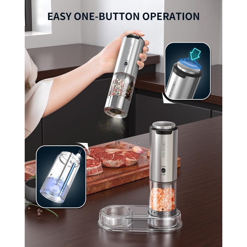 CIRCLE JOY Electric Salt and Pepper Grinder Set Stainless Steel